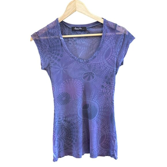 Sweet Pea Stacy Frati Sheer Psychedelic Print Short Sleeve Blouse Small Y2K 1990 - Picture 1 of 3